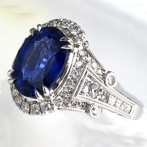 Anello vintage con pietra blu cava per donna, gioielli alla moda dal design elegante intarsiato - Product Image 1