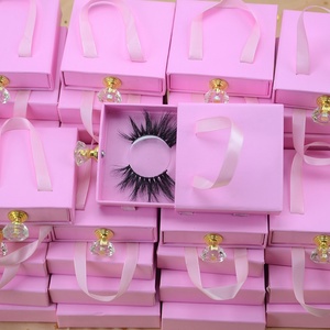 Nouvelle conception de boîte à cils en forme de sac de shopping carré, étiquette privée personnalisée, étui à cils en fourrure de vison véritable à 100%, rose 3D, vente en gros - Product Image 1