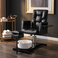 Fauteuil de pédicure moderne noir en cuir avec élévateur hydraulique réglable, siège de massage pour soins des pieds, baignoire de pédicure pour salon de manucure et usage domestique