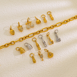 DIY Sieraden Gourmet Serie Taart Aardbei Noten Pinda Wijnglas Hangertjes RVS Charms Groothandel - Product Image 4