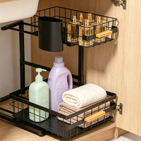 Étagère coulissante à 2 niveaux pour cuisine sous évier, en acier inoxydable, avec panier d'angle coulissant pour épices de cuisine