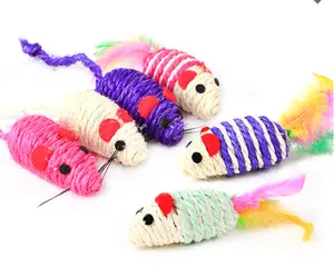 대량 구매 10 개 혼합 색상 7CM 끽끽 씹는 장난감 사이잘 스트라이프 마우스 고양이 장난감
