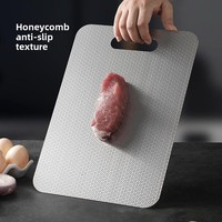 Planche à découper en acier inoxydable nid d'abeille pour la maison, côtés avant et arrière, adhésive, antidérapante, antibactérienne, pour accrocher les couteaux