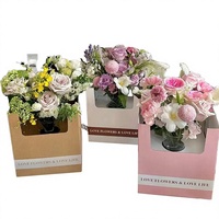 Vente en gros de boîtes à fleurs carrées en carton ondulé biodégradable de 9 pouces avec poignée de transport, impression UV, design de logo quadricolore pour