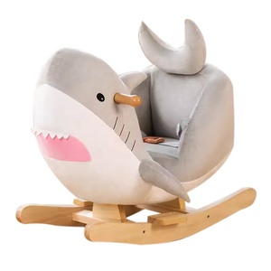 Chaise à bascule en bois pour bébé, jouet en peluche requin gris pour enfants de 1 à 3 ans, vente en gros - Product Image 1