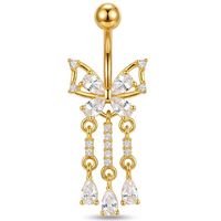 Vente en gros de piercing de nombril en acier inoxydable avec pendentif papillon, nœud papillon, zircon et goutte d'eau, pour usage quotidien