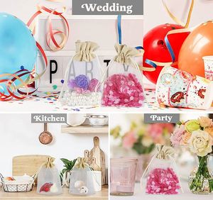 ถุงของขวัญขายส่งแบบทนทาน ขนาด 10x15 ซม. ทำจากผ้าปอกระเจา ผ้าลินิน ผ้าออร์แกนซ่า มีหน้าต่าง สำหรับใส่ขนม เครื่องประดับ งานเทศกาล พร้อมเชือกผูก - Product Image 3