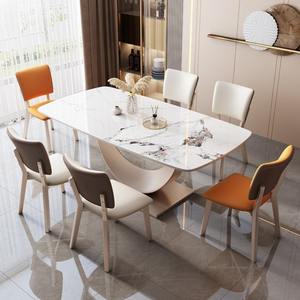 Table et chaises de salle à manger en <span class=keywords><strong>ardoise</strong></span> de style restaurant, table de salle à manger rectangulaire moderne minimaliste de luxe en <span class=keywords><strong>ardoise</strong></span> brillante en forme de croissant - Product Image 4