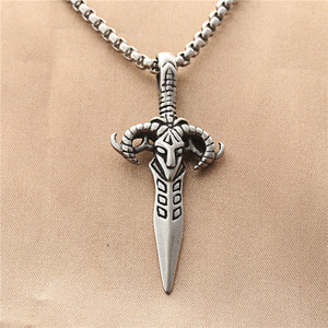 European American <b>Style</b> Titanium Steel Ram <b>Head</b> Sword Pendant Men's Stainless Steel Necklace 190194 - Product Image 3