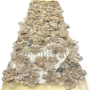 Tissu de mariage en dentelle tissée 100% polyester, broderie perlée et pailletée, haute couture, 3 mètres - Product Image 5