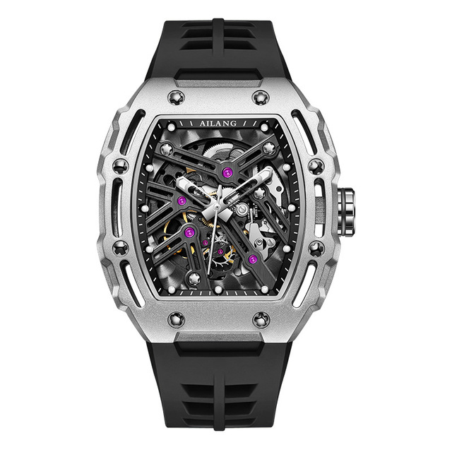 Ailang New Style Men's Watch Richard Automatic Mechanical Skeleton Silicone Pointer Barrel-Shaped Water Resistant 30M Foreign