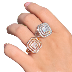 Bling Baguette Cubic Zircon Stone Inlaid Copper 18K Gold Plated <b>Adjustable</b> Big Square Bridal Wedding <b>Ring</b> Women Jewelry Gift - Product Image 1
