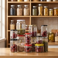Pot en verre transparent à large ouverture pour la mise en conserve des aliments avec couvercle 120ml 200ml 250ml 375ml 500ml 1000ml Contenant de stockage