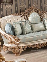 Ensemble de canapés de salon de style européen, villa de luxe française, tissu amovible et lavable, canapé sculpté en feuille d'or, modèle DJ-10036
