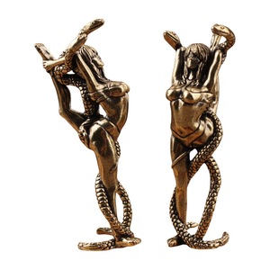 Brass Figurine Beauty And Snake 2Pcs Tabletop <b>Decor</b> Home Office Desk Ornament Sculpture Craft - Product Image 5