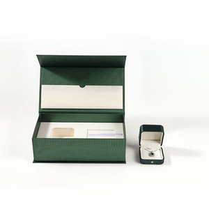 Boîte de présentation de bijoux en cuir PU vert de luxe avec logo personnalisé FANXI, boîte d'emballage de bijoux magnétique - Product Image 4