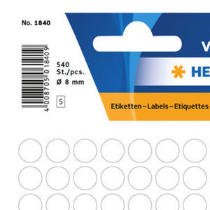 Paquete de 21 Puntos de Marcación Blancos, Diámetro 8mm, Cantidad de Etiquetas por Hoja 108, Cantidad (984910049058) - Product Image 5