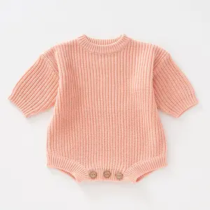 Individuelle Farbe Neugeborenes Baby Mädchen Strickjacke Kleinkinder Mädchen Rundhalsausschnitt solide Farbe warmer Pullover Körperanzug
