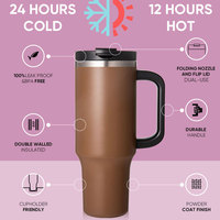 Gobelet isotherme en acier inoxydable à double paroi de 40 oz avec poignée pour les sports et les activités de plein air