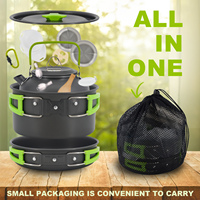 Batterie de cuisine de camping portable Mini réchaud et fourchette-cuillère Kit pour sac à dos randonnée en plein air et pique-nique avec poêles à frire