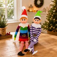 Collants rayés multicolores à jambes longues pour fée de Noël, ornements de chapeau pointu, poupées décoratives pour fenêtre de Noël