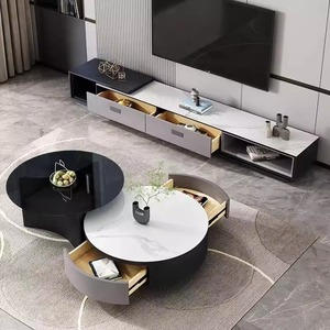 Mesa de Centro Creativa de Estilo InS, Moderna y de Lujo Ligero, con Tapa Redonda de Mármol y Marco de Madera, para Sala de Estar y Bar en Casa - Product Image 6