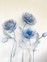 Set Bunga Poppy Biru dan Ungu dari Bahan Organza Raksasa yang Dapat Berdiri Sendiri untuk Dekorasi Pernikahan, Acara, Pesta, Rumah, dan Jendela