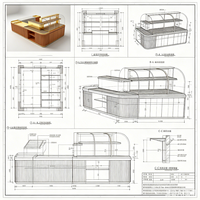Comptoir d'îlot de boulangerie en forme de L sur mesure, vitrine à pain en bois avec comptoir de caisse pour boulangerie