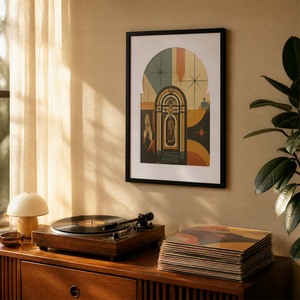Cadre de présentation pour disques vinyles, style <span class=keywords><strong>Jukebox</strong></span>, avec découpe en arche, en bois noir, avec crochets à dents de scie et pinces à ressort, pour montage mural, décoration musicale - Product Image 4