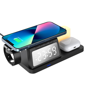 HiTao 15W 5-in-1 <b>Wireless</b> Charging Station with Digital Clock & RGB Ambient <b>Light</b> for Multi-Device Charging - Product Image 2
