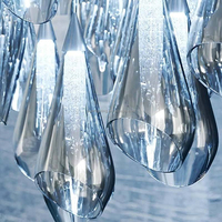 Lustre de plafond en verre bulle conique style cascade de luxe, luminaire suspendu personnalisé pour villa, hôtel, escalier, bleu ciel, effet goutte de pluie