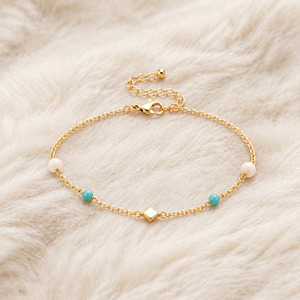 Ear Enlace Wholesale White Turquoise Turquoise <b>Gold</b> Plated Stainless Steel Square Bead <b>Bracelet</b> Fresh Women Daily Wear Gift - Product Image 3