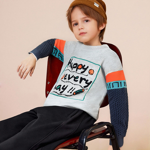 <span class=keywords><strong>Pull</strong></span> en tricot torsadé color block pour garçons, col rond, imprimé visage souriant, manches longues, pour l'automne et l'hiver - Product Image 2