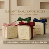 Élégantes boîtes à dragées auto-établissantes en carton doré, petites boîtes carrées pour bonbons avec ruban, idéales pour bougies et cadeaux de baby shower