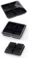 Barquette en plastique PP PET jetable personnalisée de qualité alimentaire, 4 cavités, pour chocolats, bonbons, mini-gâteaux de lune, avec couvercle transparent noir