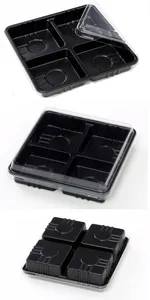 High Quality Disposable Blister Plastic 4 Cavity Chocolate Tray Candy Box Mini Mooncake Boxes Clear Lid Black Base