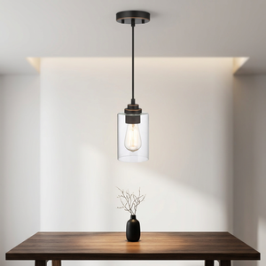 Single Adjustable Height Steel Pendant <b>Light</b> Clear Glass Shade E26 Brushed Nickel Incandescent Bulbs Dimmable <b>Dining</b> Lighting - Product Image 4