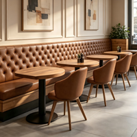 Mobilier de café moderne, banquette en cuir, table ronde en bois massif, chaise rembourrée pour restaurant, bar à café