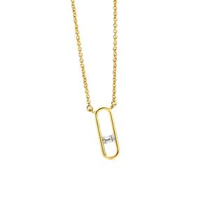 Collar con abalorio geométrico minimalista chapado en oro de 14 quilates para mujer, colgante de Zirconia Rectangular clásico, aniversarios con incrustaciones de garra - Product Image 1