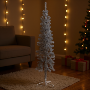 Semi-sapin de Noël artificiel argenté, 59,1 pouces de haut, fin, en PVC et acier, pour décoration intérieure, avec base autoportante élégante - Product Image 2