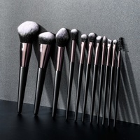 Ensemble de 11 pinceaux de maquillage professionnels noirs personnalisés, cosmétiques, maquillage, contour, fond de teint, fard à paupières, outils de pinceaux, kit de fournisseur
