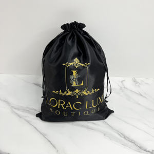 Bolsas de Satén Negras Personalizadas con Cordón y Estampado en Dorado - Empaque de Marca de Lujo para Joyería y Cosméticos - Product Image 3