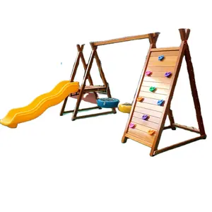 Nouveau design cadre d'escalade en bois ensemble enfants équipement d'amusement préscolaire aire de jeux balançoire à vendre