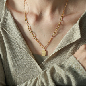 Sweater Chain Gold Square Letter Pendant <b>Titanium</b> Steel Minimalist Style Necklace - Product Image 2