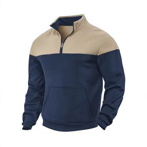 Sudadera de punto con cremallera de un cuarto para hombre, talla grande, 100% poliéster, estilo urbano, con bloques de color y patchwork, superventas - Product Image 6