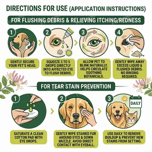 Gouttes oculaires pour animaux de compagnie 100ml – Nettoyant stérile pour taches lacrymales chiens et chats – Lavage oculaire botanique au chèvrefeuille – Soulage les rougeurs – Personnalisation OEM - Product Image 5