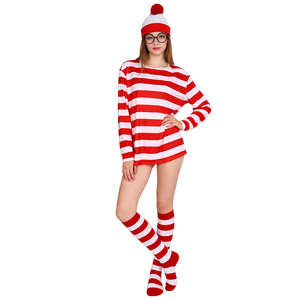 Conjunto de disfraz de Wally, camisa a rayas de manga larga, sombrero, traje de cosplay de Halloween para niñas y niños - Product Image 3