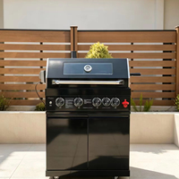 Barbecue à gaz extérieur 5 brûleurs avec armoire en acier inoxydable, roues et thermomètre, pour propane