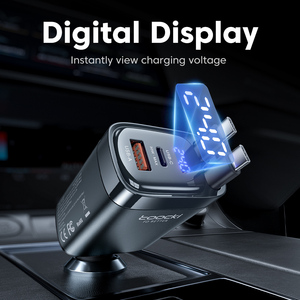 Toocki 105W Tốc Độ Cao Kép Có Thể Thu Vào Xe Sạc Kỹ Thuật Số Hiển Thị Cáp <span class=keywords><strong>USB</strong></span>-C Nhanh Chóng Sạc Cho iPhone & Android Điện Thoại - Product Image 5