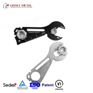 11-in-1 Stainless Steel Wrench Shaped Customizable Multi-Tool Business Card Keychain Laser Engraving for Promotional